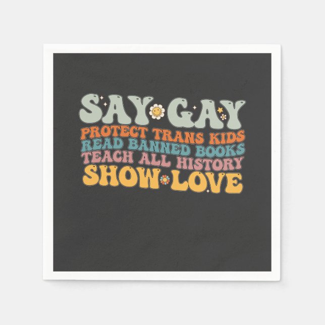 Groovy LGBT Say Gay Protect Trans Kids Read Books Serviette (Vorderseite)