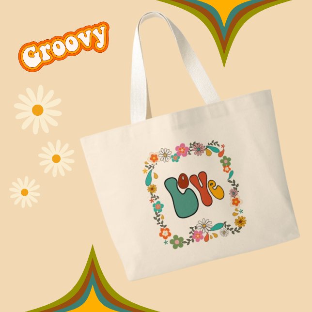 Groovy LIEBE Blume Power 70er Jahre inspiriert Jumbo Stoffbeutel (Von Creator hochgeladen)