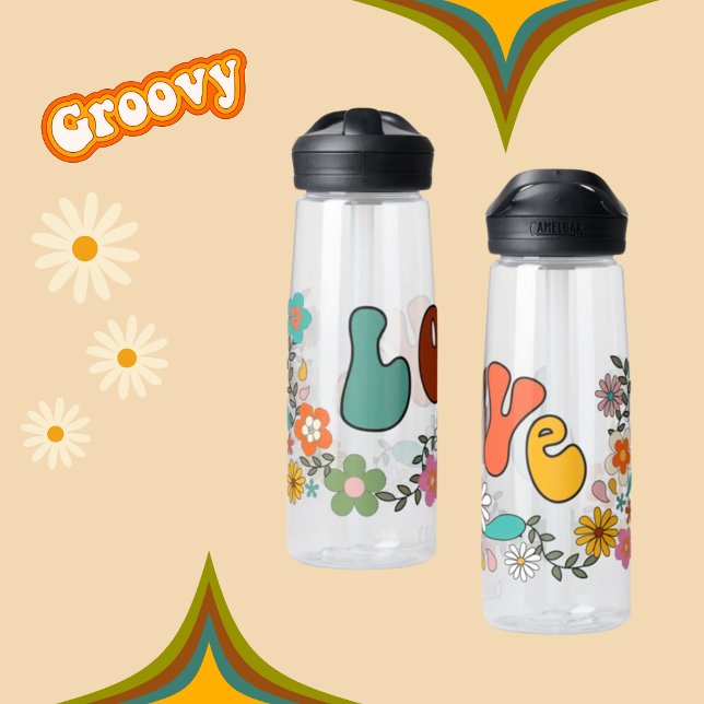 Groovy LIEBE Blume Power 70er Jahre inspiriert Trinkflasche (Von Creator hochgeladen)