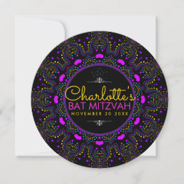 Groovy LIEBE Boho Colorful Bat Mitzvah Round Einladung