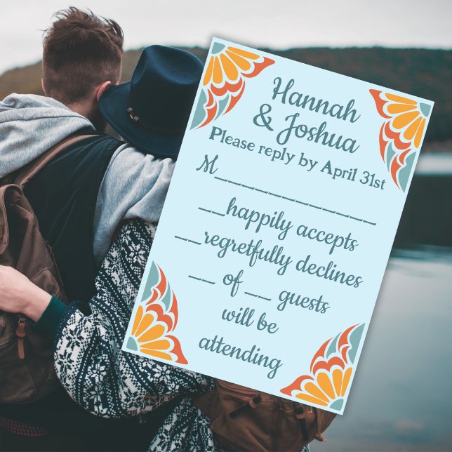 Groovy Light Blue RSVP Karte (Von Creator hochgeladen)