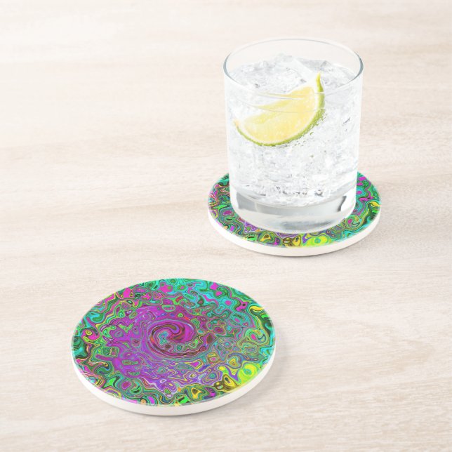 Groovy Lila Abstrakt Retro Liquid Swirl Getränkeuntersetzer (Seite)