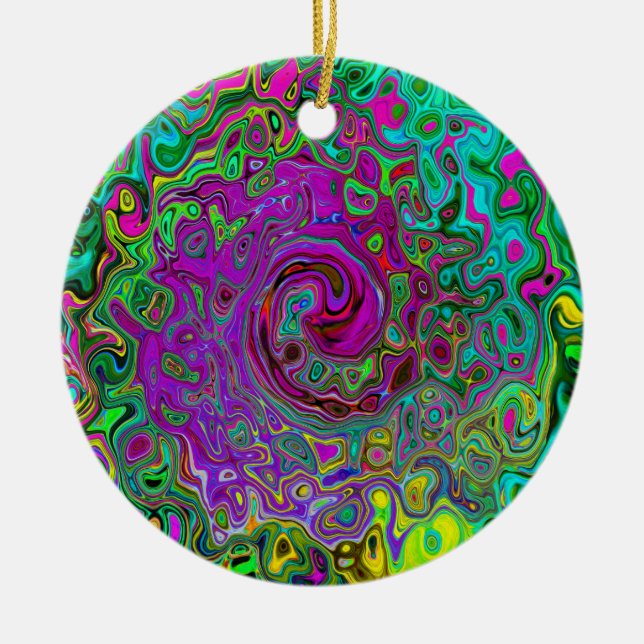Groovy Lila Abstrakt Retro Liquid Swirl Keramik Ornament (Vorne)