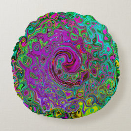 Groovy Lila Abstrakt Retro Liquid Swirl Rundes Kissen
