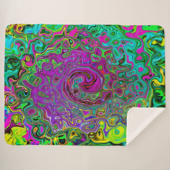 Groovy Lila Abstrakt Retro Liquid Swirl Sherpadecke (Vorderseite (Horizontal))