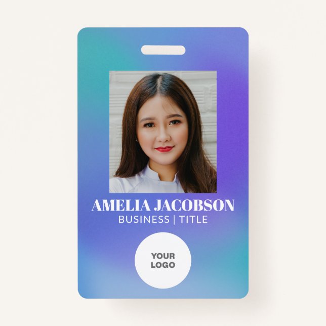 Groovy Lila Gradient Employee Foto ID Logo Ausweis (Vorderseite)