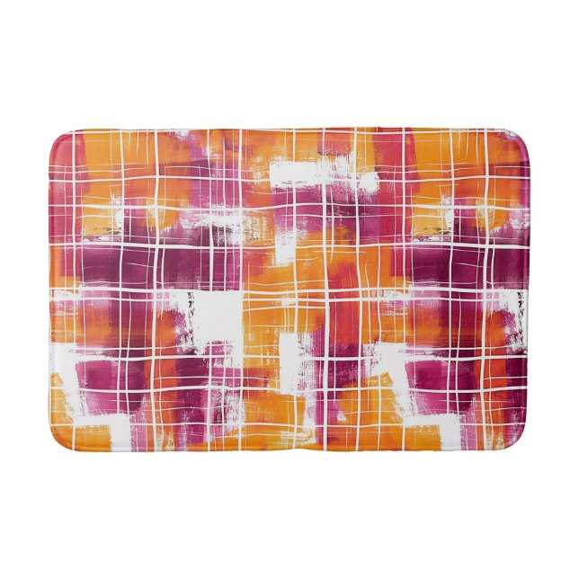 Groovy Lila Orange Kariert Gestreift   Badematte (Vorderseite)