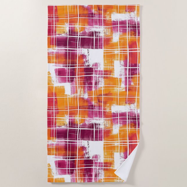 Groovy Lila Orange Kariert Gestreift   Strandtuch (Vorderseite)
