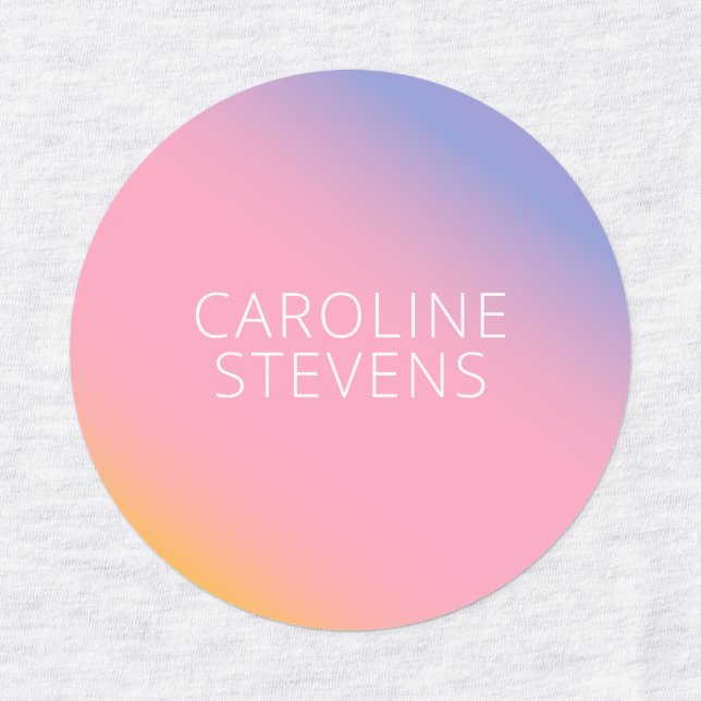 Groovy Lila Pink Gradient | Personalisierter Name Etiketten (Design 1)