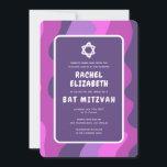 Groovy Lila Waves Star David Custom Bat Mitzvah Einladung<br><div class="desc">Perfekte Karte, um eine Fledermausmitzvah oder andere jüdische Feier anzukündigen! Handgemachte Kunst für Sie mit Handgriff auf der Rückseite! Vollständig anpassbar! Klicken Sie auf "Personalisieren" oben, um den Text zu bearbeiten. Klicken Sie auf "Bearbeiten mit dem Design-Tool", um die Schriftart, Farben und Platzierungen anzupassen und das Design auf der Rückseite...</div>