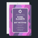 Groovy Lila Waves Star David Custom Bat Mitzvah Einladung<br><div class="desc">Perfekte Karte, um eine Fledermausmitzvah oder andere jüdische Feier anzukündigen! Handgemachte Kunst für Sie mit Handgriff auf der Rückseite! Vollständig anpassbar! Klicken Sie auf "Personalisieren" oben, um den Text zu bearbeiten. Klicken Sie auf "Bearbeiten mit dem Design-Tool", um die Schriftart, Farben und Platzierungen anzupassen und das Design auf der Rückseite...</div>