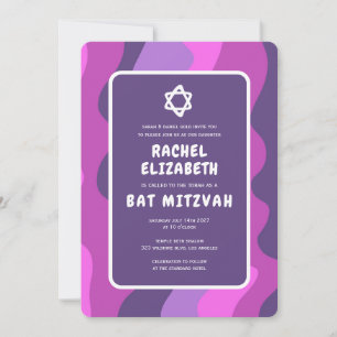Groovy Lila Waves Star David Custom Bat Mitzvah Einladung