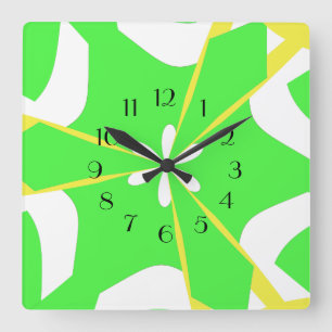 Groovy Limoner Blumen-Power Quadratische Wanduhr
