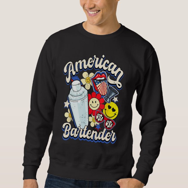 Groovy Lips American Bartender USA Glasses 4th Of  Sweatshirt (Vorderseite)