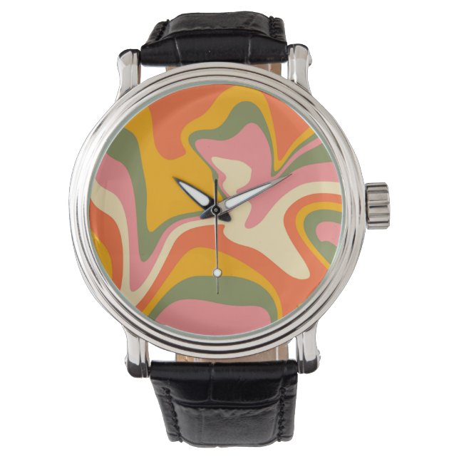Groovy Liquified Marble Retro 60er Vintages Party Armbanduhr (Vorderseite)