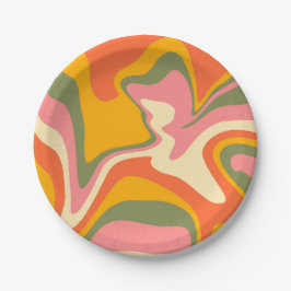 Groovy Liquified Marble Retro 60er Vintages Party Pappteller