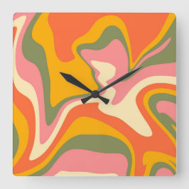 Groovy Liquified Marble Retro 60er Vintages Party Quadratische Wanduhr