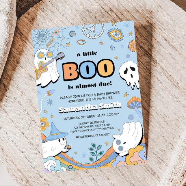 Groovy Little Boo Halloween Babydusche Einladung (Spooky Boy Ghost Baby Shower Invitation)