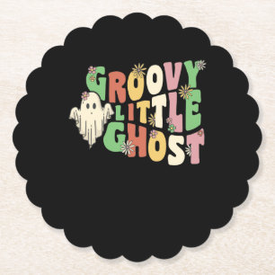 Groovy Little Ghost Mit Vintage-Blumen Halloween Untersetzer