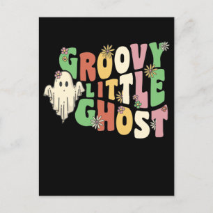 Groovy Little Ghost mit Vintagen Blume Halloween Feiertagspostkarte