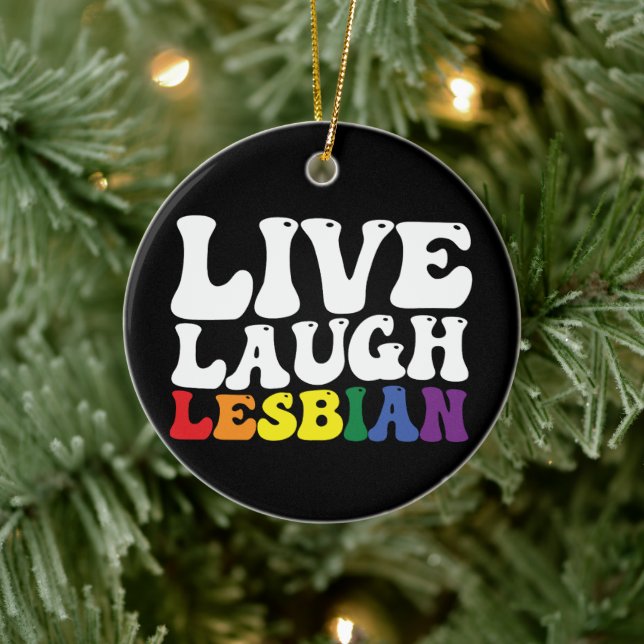 Groovy Live Laugh Lesbian LGBT Pride Keramik Ornament (Baum)