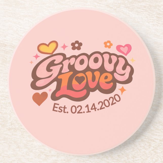 Groovy Love Personalized Valentine’s Gift Retro Getränkeuntersetzer (Vorne)
