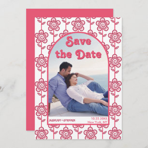 Groovy magenta und rosa Blume 70er inspiriert Foto Save The Date