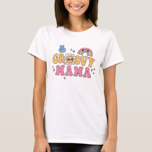 Groovy Mama Hippie Blume und Regenbogen T-Shirt