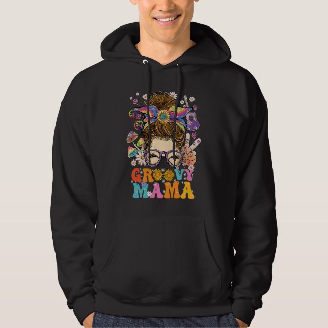 Groovy Mama Messy Bun Retro Hippie Vintage Hoodie (Vorderseite)