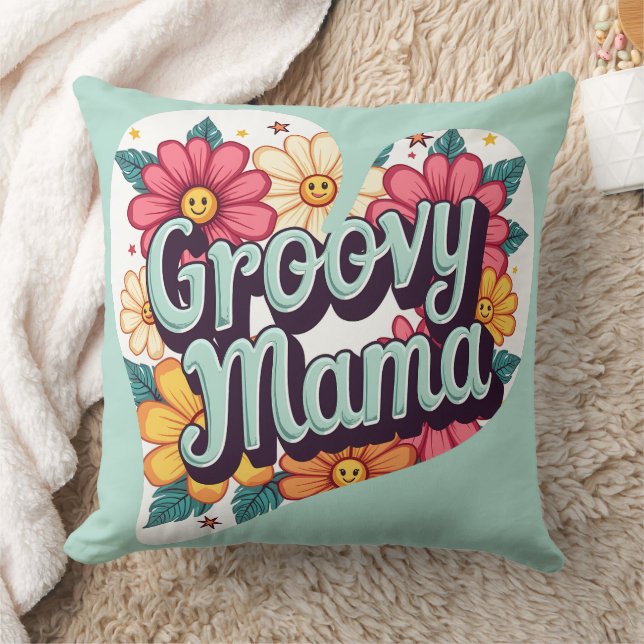 Groovy Mama Retro Floral 70er Ästhetische Gestaltu Kissen (Decke)