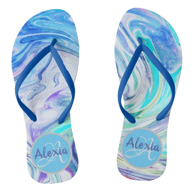 Groovy Marble Swirl Monogram Flip Flops (Fußbett)
