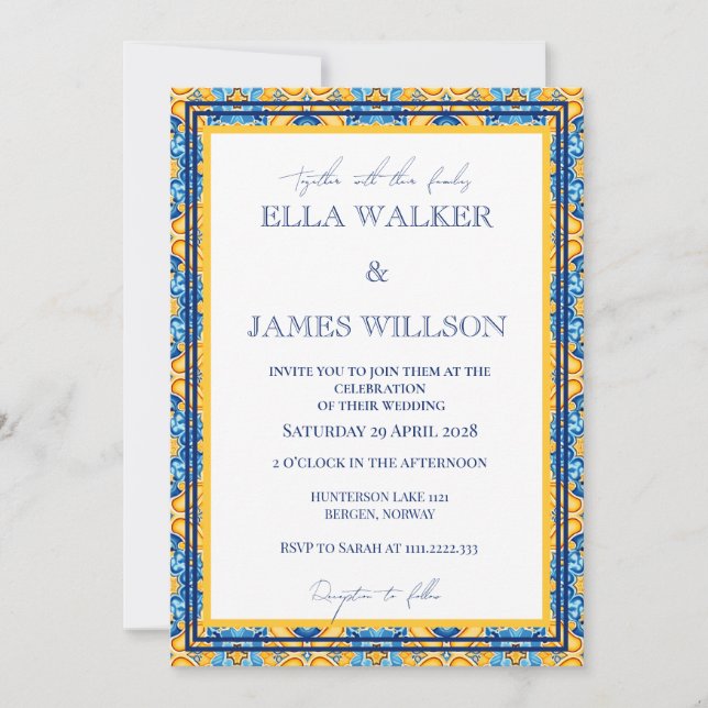 Groovy marokkanische Tile maßgeschneiderte Hochzei Einladung (Vorderseite)