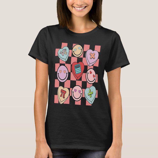 Groovy Math Teacher Valentine's Day Cute Heart Hap T-Shirt (Vorderseite)