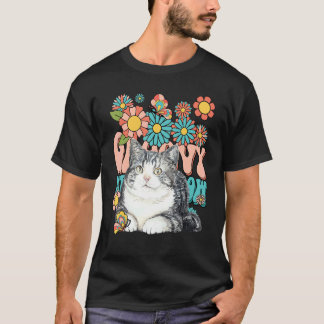 Groovy Meow Meow Süße Katze Retro-Blume Schmetterl T-Shirt