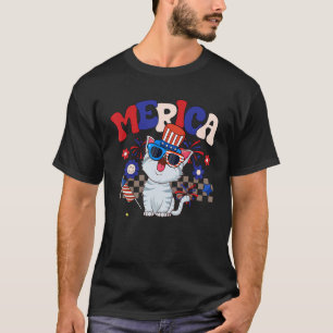 Groovy Merica Cat Sonnenbrille USA Flag 4. T-Shirt