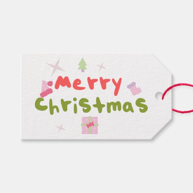 Groovy Merry Christmas Tree Bubble Letters Geschenkanhänger (Vorderseite (Horizontal))