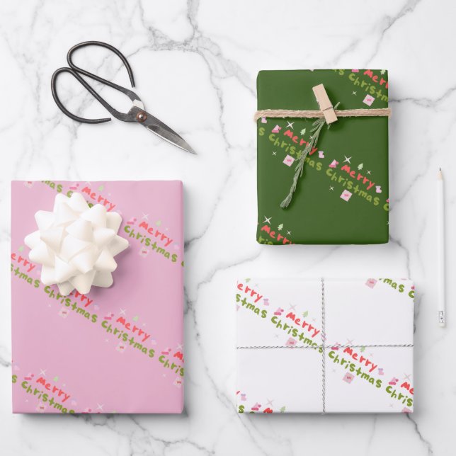 Groovy Merry Christmas Tree Bubble Letters Geschenkpapier Set (Vorderseite)