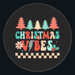 Groovy Merry Christmas Vibes Hippie Family Runder Aufkleber<br><div class="desc">Groovy Merry Christmas Vibes Hippie Family</div>