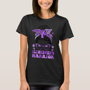 Groovy Messy Bun Leopard Lila Ribbon Alzheimer T-Shirt