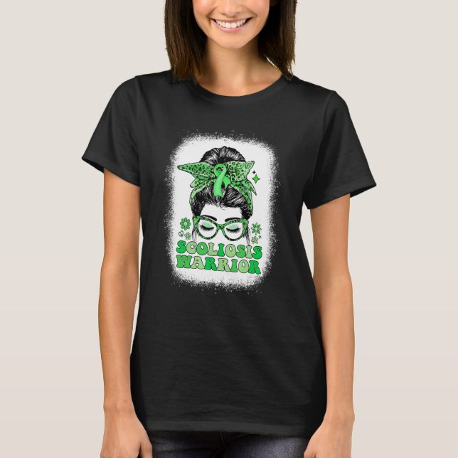 Groovy Messy Bun Women Green Ribbon Scoliosis Warr T-Shirt (Vorderseite)