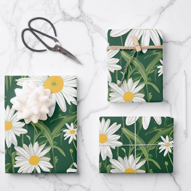 Groovy Mid Century Modern Daisy Floraal Geschenkpapier Set (Vorderseite)