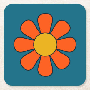 Groovy Minimal Retro Moderne Blume Single Rechteckiger Pappuntersetzer
