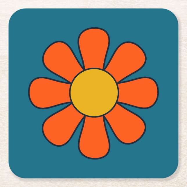 Groovy Minimal Retro Moderne Blume Single Rechteckiger Pappuntersetzer (Vorderseite)
