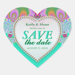 Groovy Mint & Pink Save the Date Heart Stickers