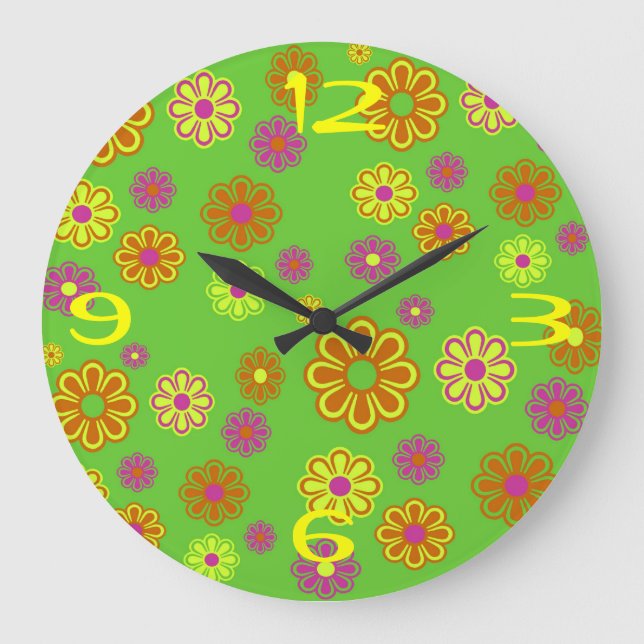 Groovy Mod Pop 70er Blume Power Clock Große Wanduhr (Vorderseite)