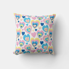 Groovy Modern Cute Pastel Pink Blue Yellow Hearts. Kissen