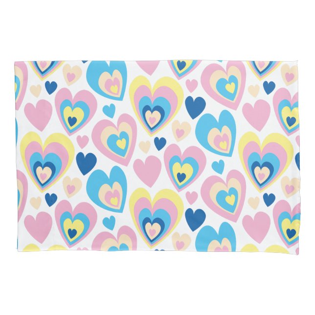 Groovy Modern Cute Pastel Pink Blue Yellow Hearts. Kissenbezug (Vorderseite)