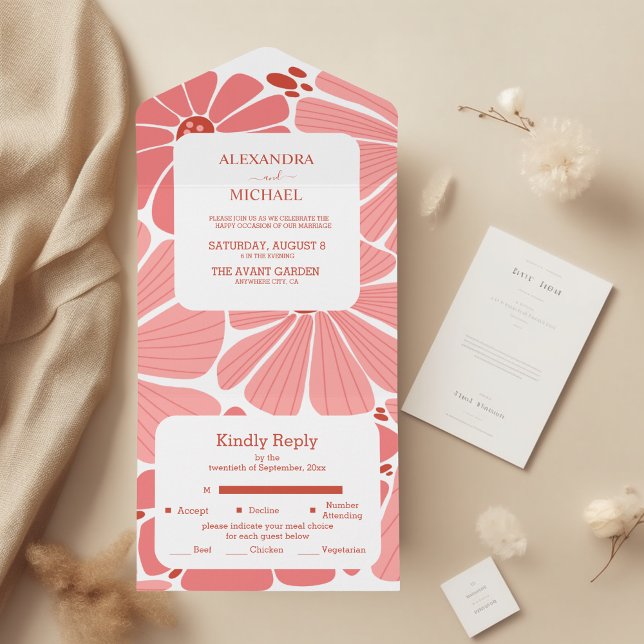 Groovy modern pink daisy wedding all in one einladung (Von Creator hochgeladen)