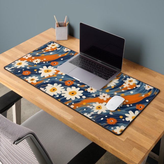 Groovy Modern Watercolor Daisy Muster Schreibtischunterlage (Büro 2)