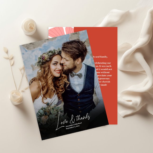 Groovy modernes, rosafarbenes Hochzeitsfest-Foto Dankeskarte (Von Creator hochgeladen)